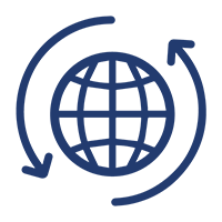 global icon with arrows around a globe icon