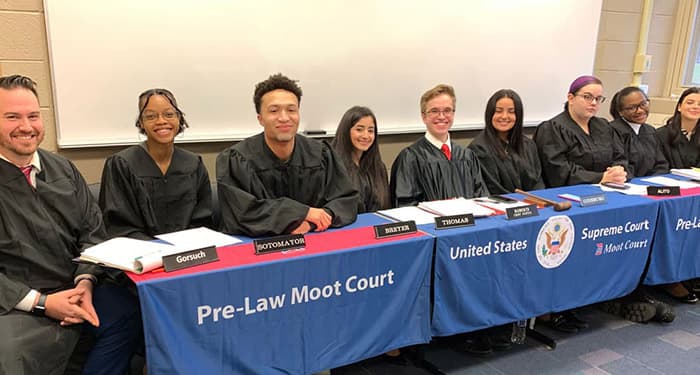 Students in a political science class during a mock trial